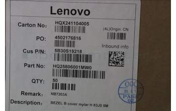 Lenovo 5B30S19218 BEZEL B cover mylar H 83J0 5M