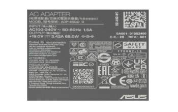 Asus ExpertBook B1 B1400CBA Original Netzteil 65,0 Watt kleine Bauform