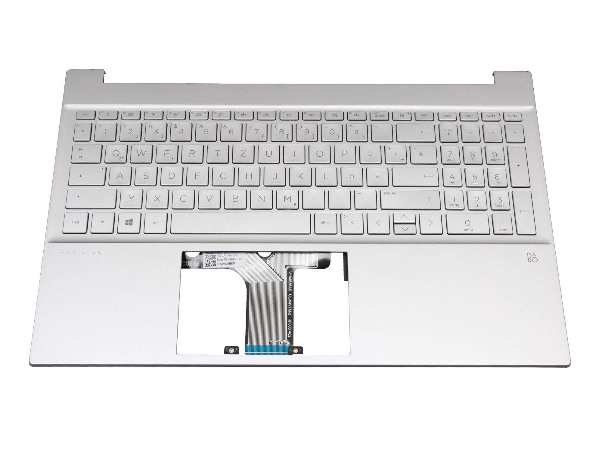 HP Tastatur inkl. Topcase DE (deutsch) silber/silber mit Backlight für HP Pavilion 15-eg3