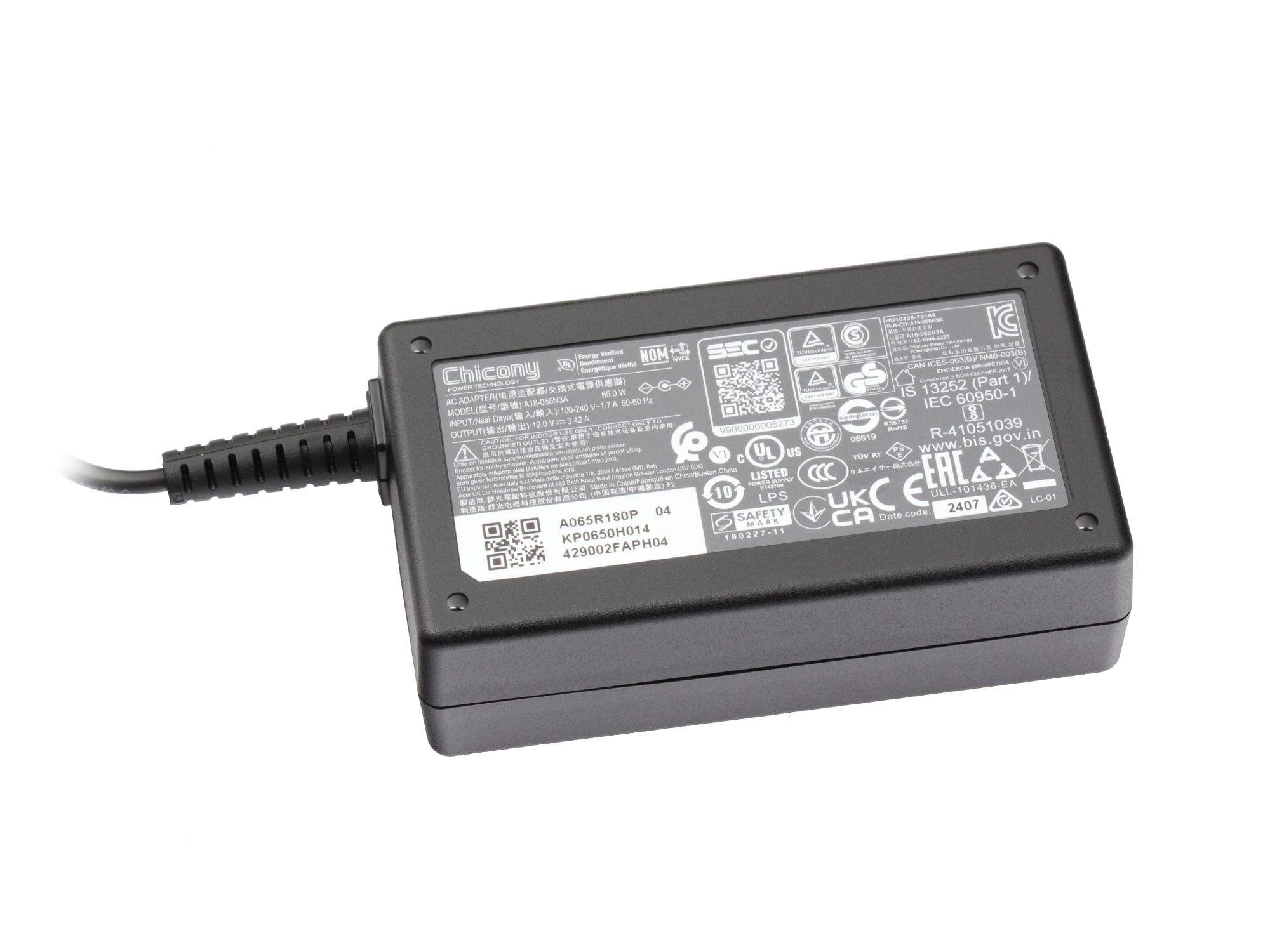 ACER Netzteil 65 Watt - schwarz Original für Acer Aspire E5-473T