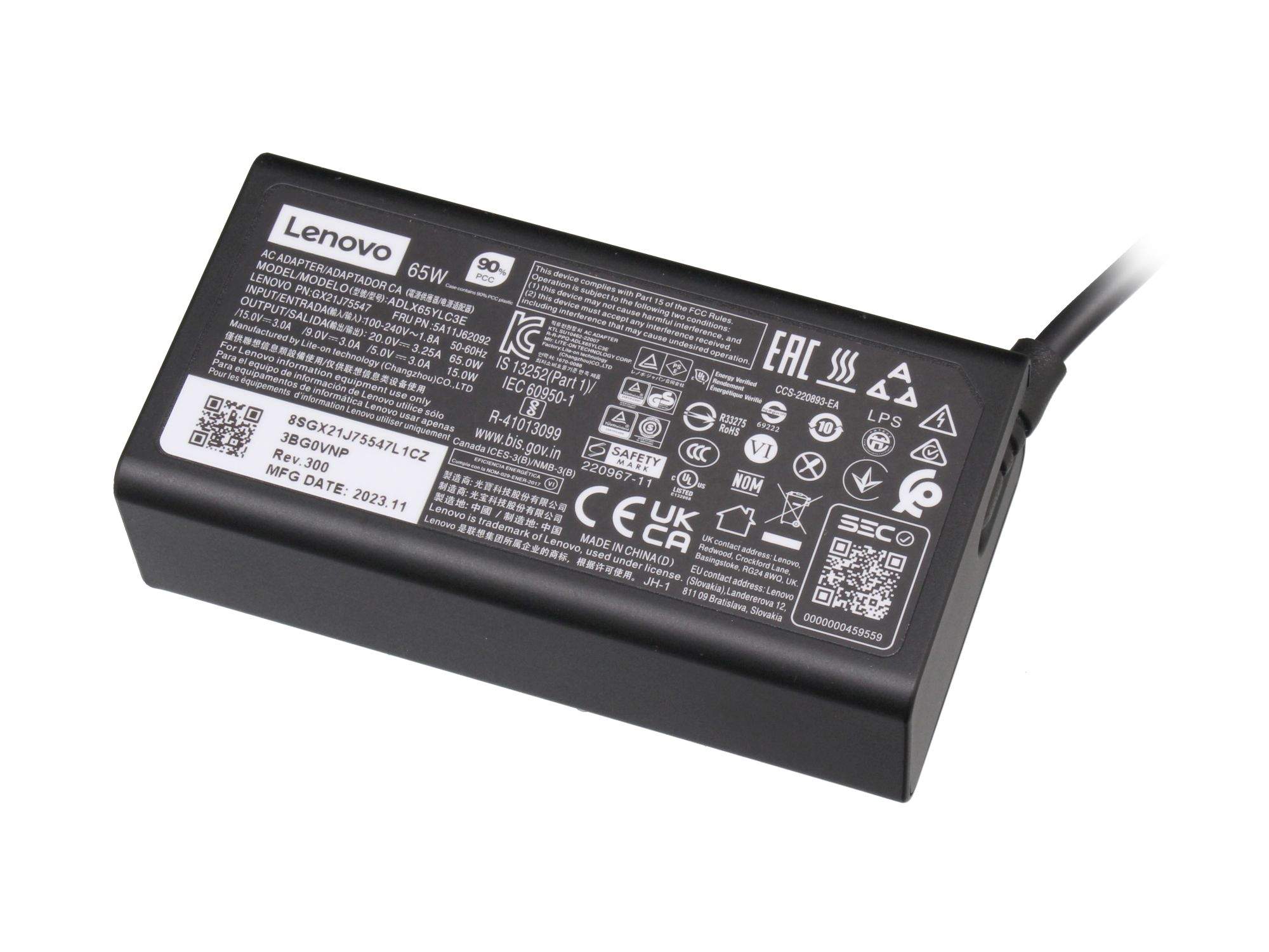 LENOVO USB-C Netzteil 65,0 Watt abgerundete Bauform für Lenovo Yoga 7 14IML9 (83DJ)