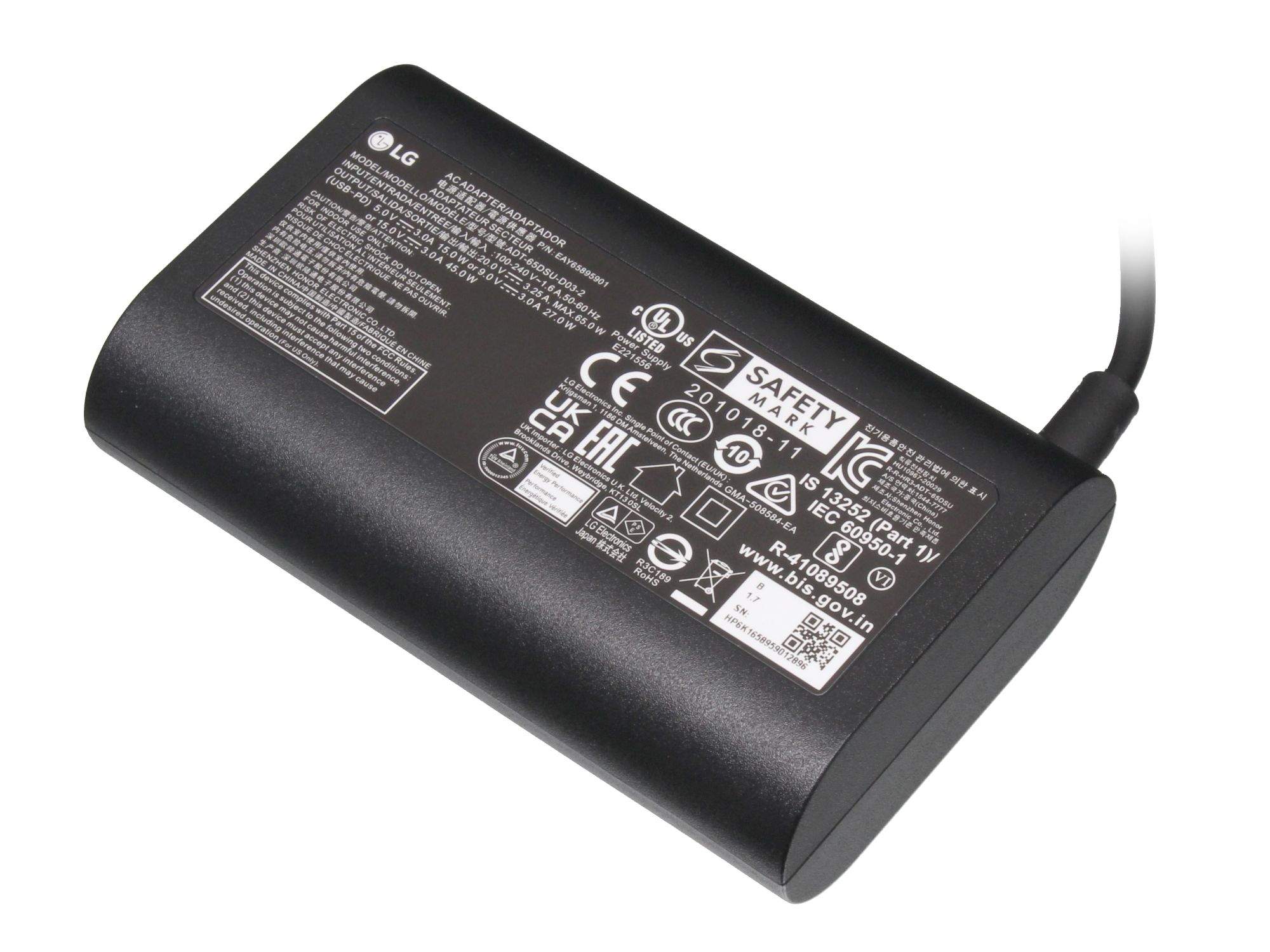 LG USB-C Netzteil 65,0 Watt abgerundete Bauform für LG Gram Pro 16 2in1 16T90SP