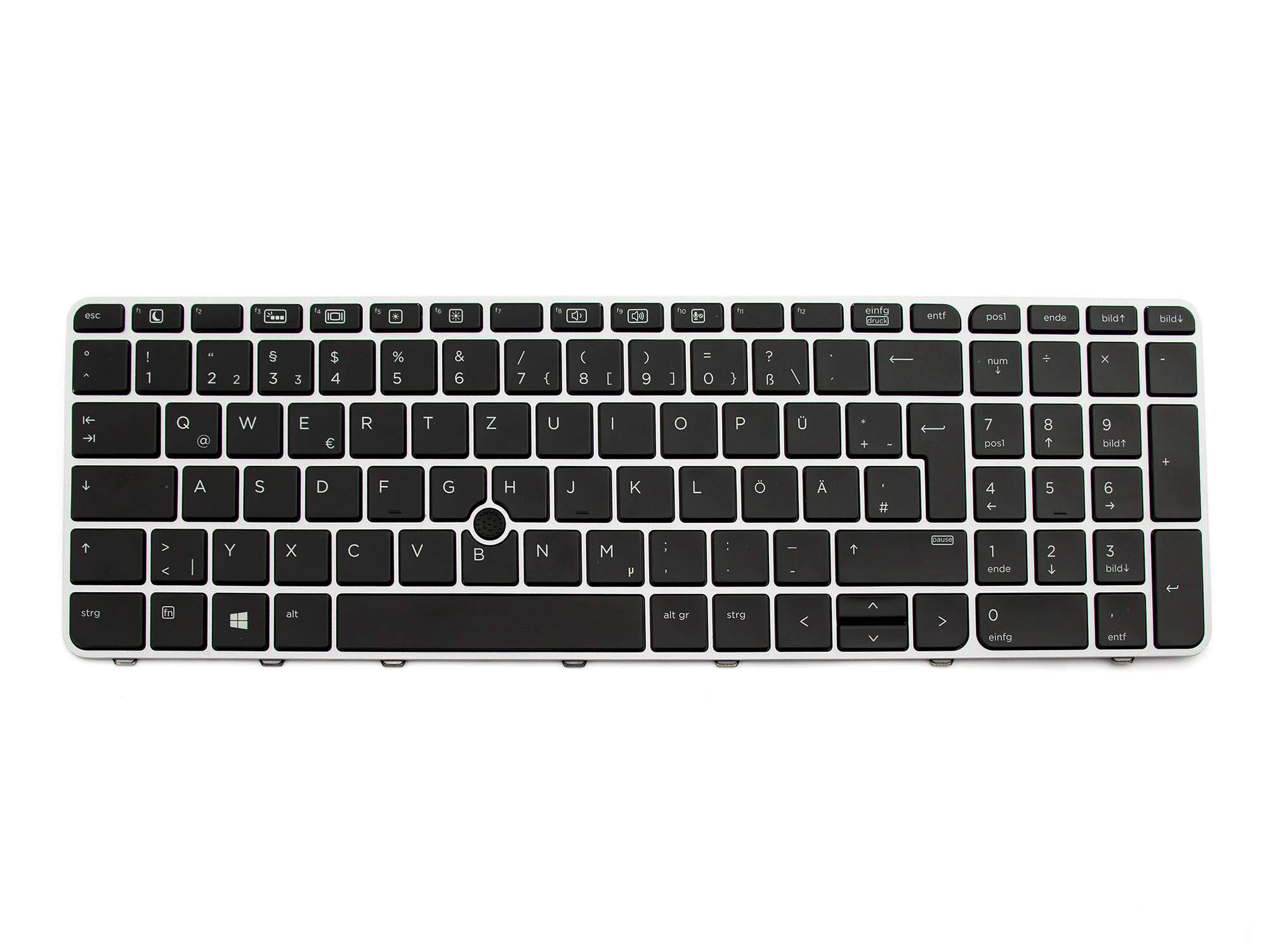 HP Tastatur DE (deutsch) schwarz/silber matt mit Backlight und Mouse-Stick für HP EliteBook 755 G3 S