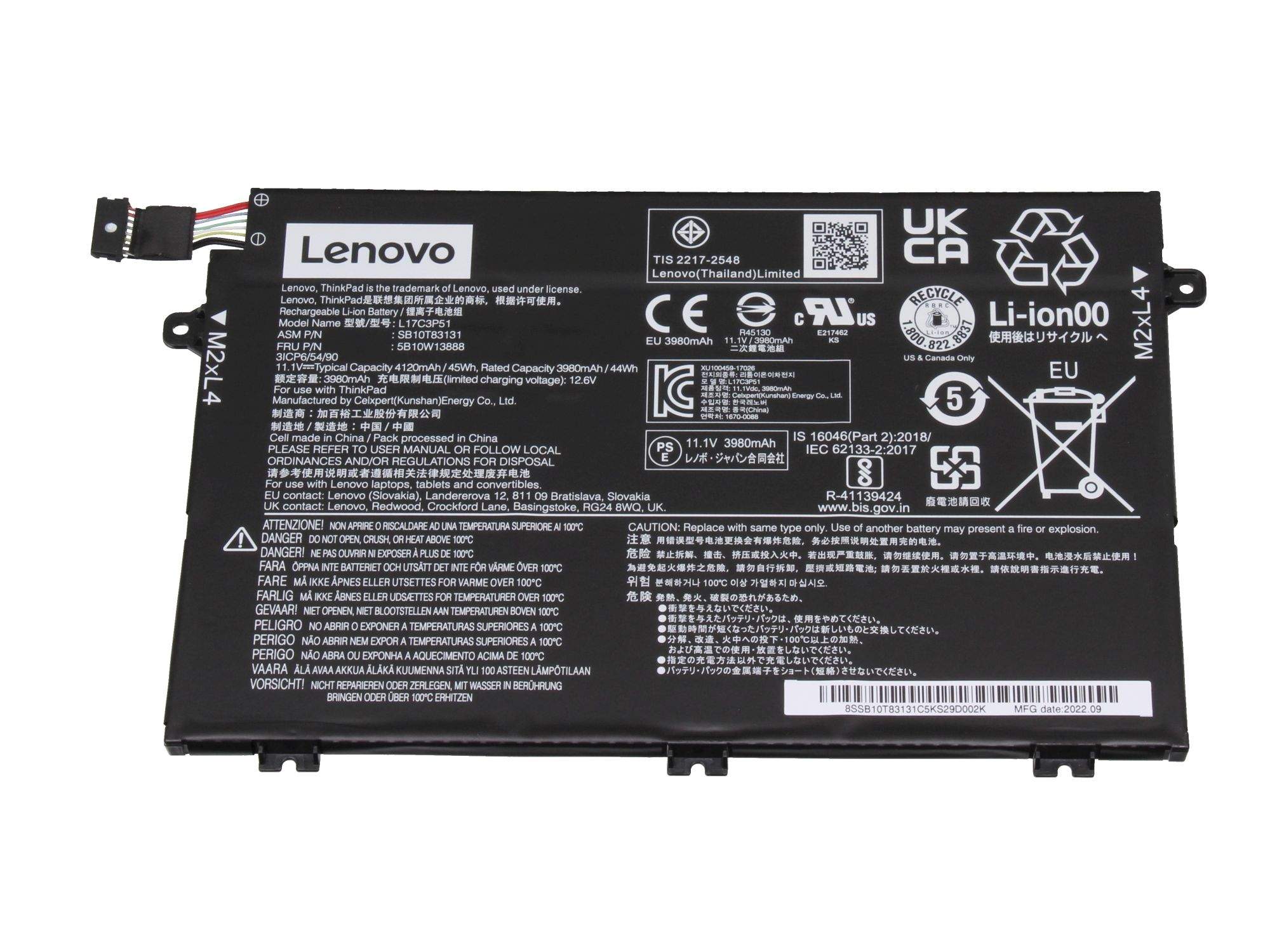 LENOVO Akku 45Wh Original für Lenovo ThinkPad E580 (20KS/20KT) Serie