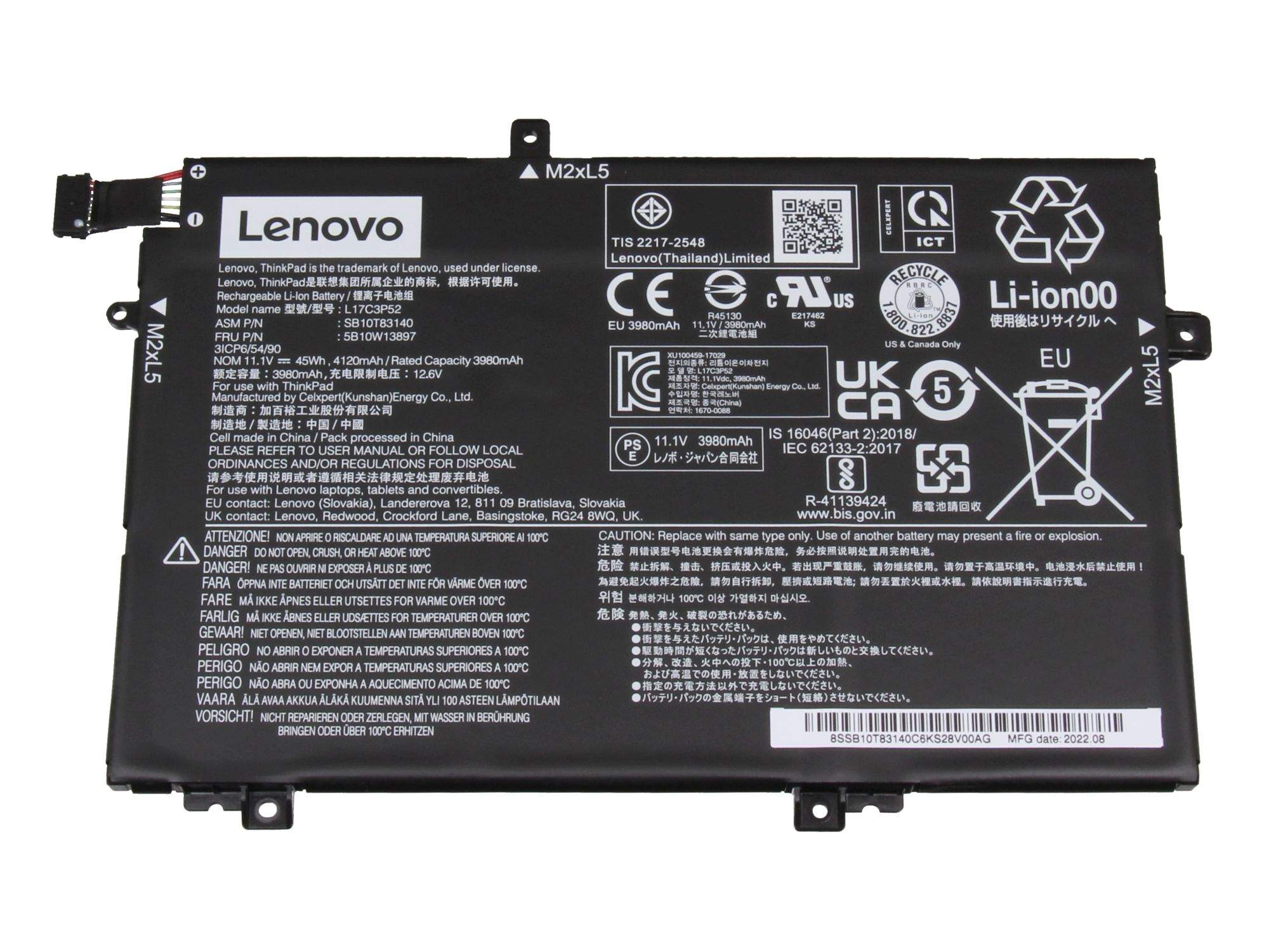 LENOVO Akku 45Wh Original für Lenovo ThinkPad L590 (20Q7/20Q8) Serie