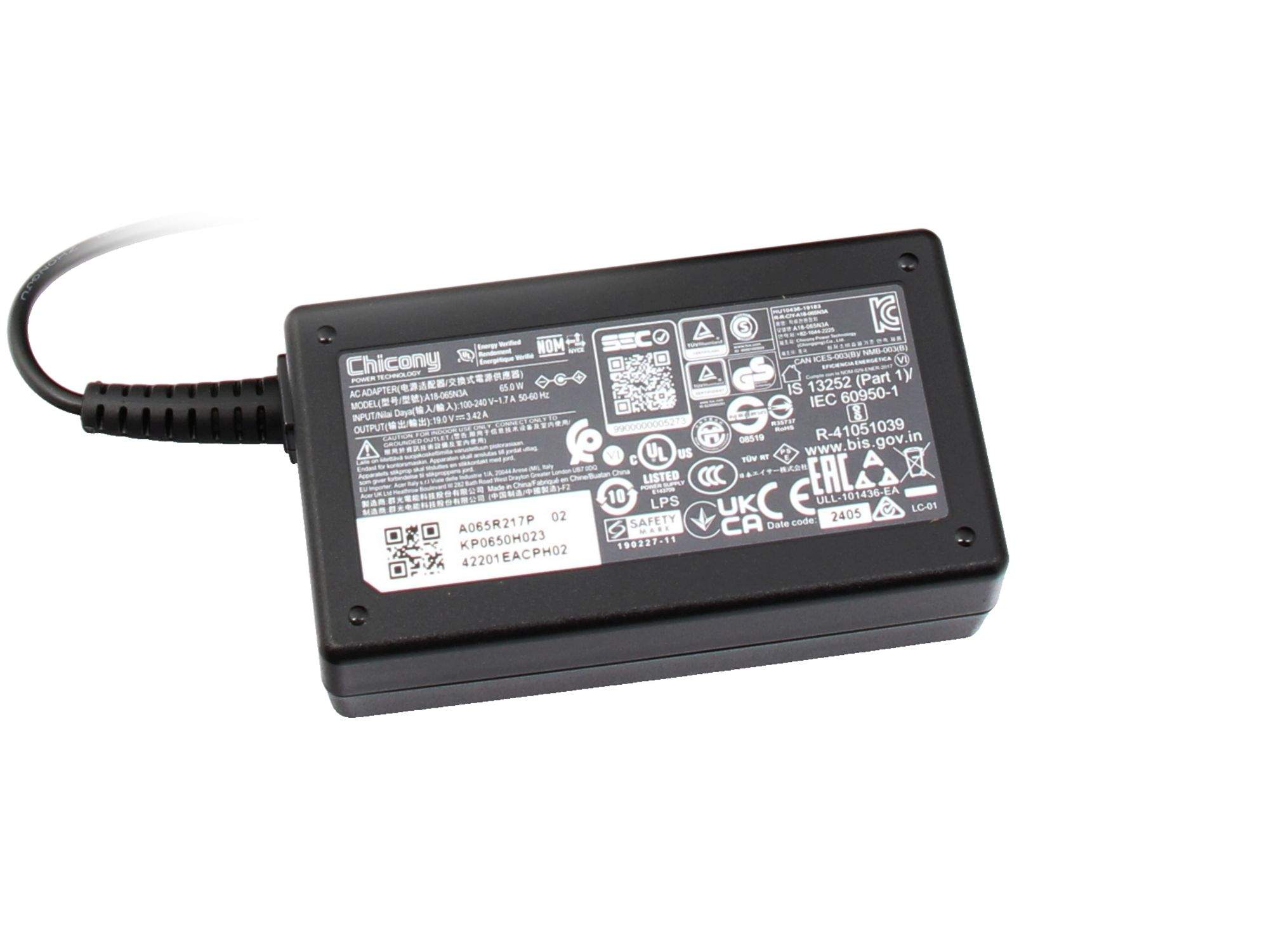 ACER Netzteil 65 Watt - schwarz - Original für Acer TravelMate P215-51G