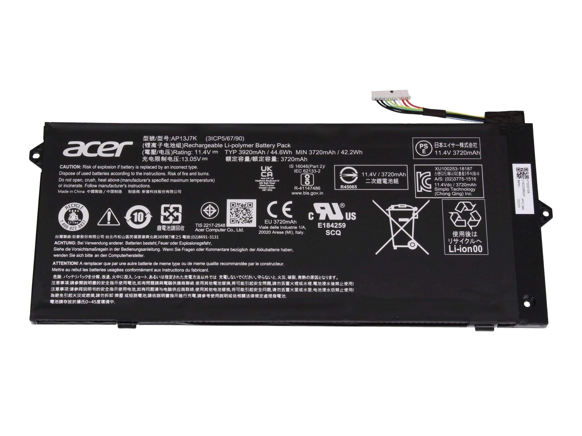 ACER Akku 45Wh Original für Acer ChromeBook Spin 512 (R851TN) Serie