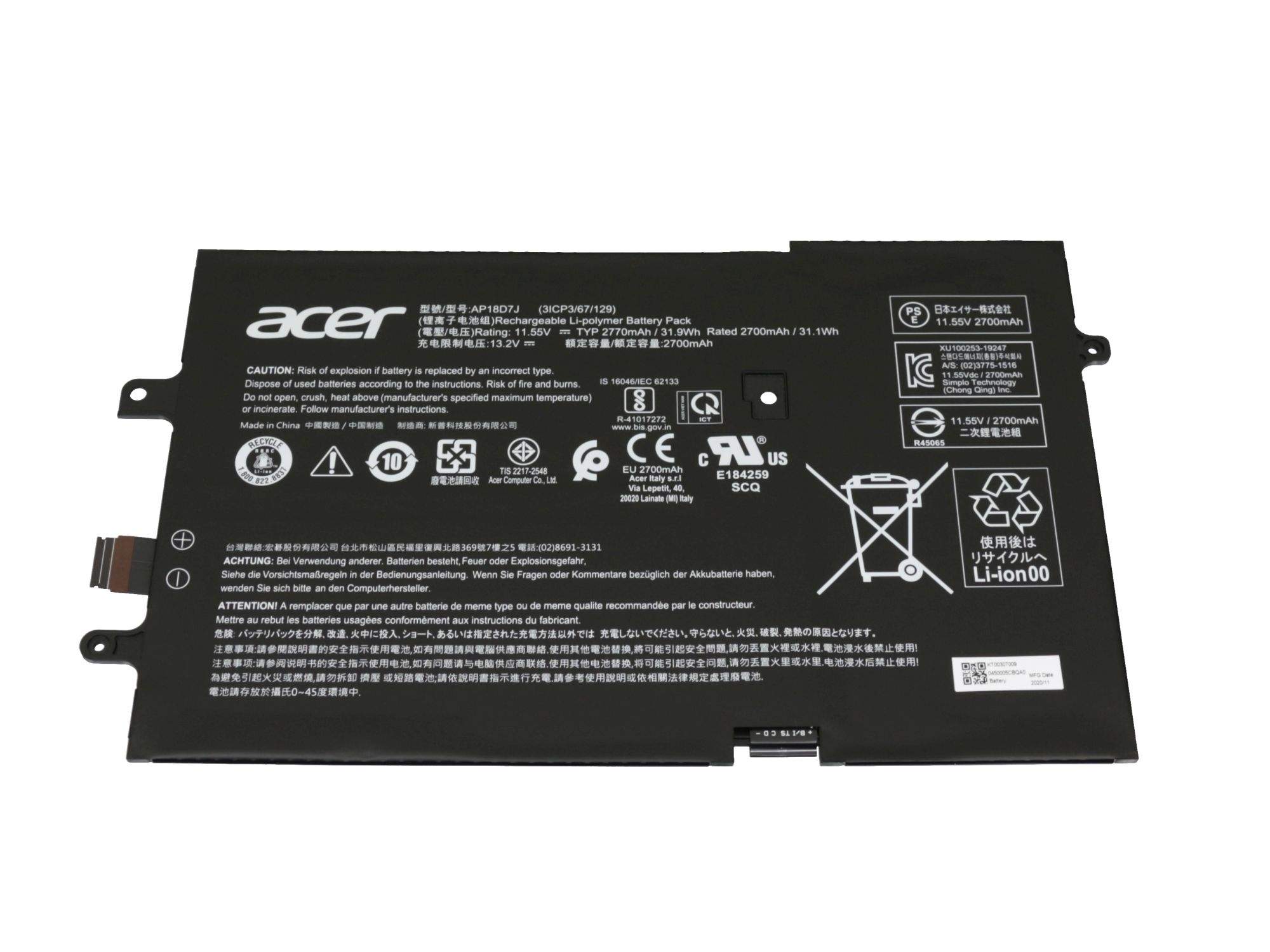 ACER Akku 2770mAh Original für Acer Swift 7 (SF714-52T) Serie