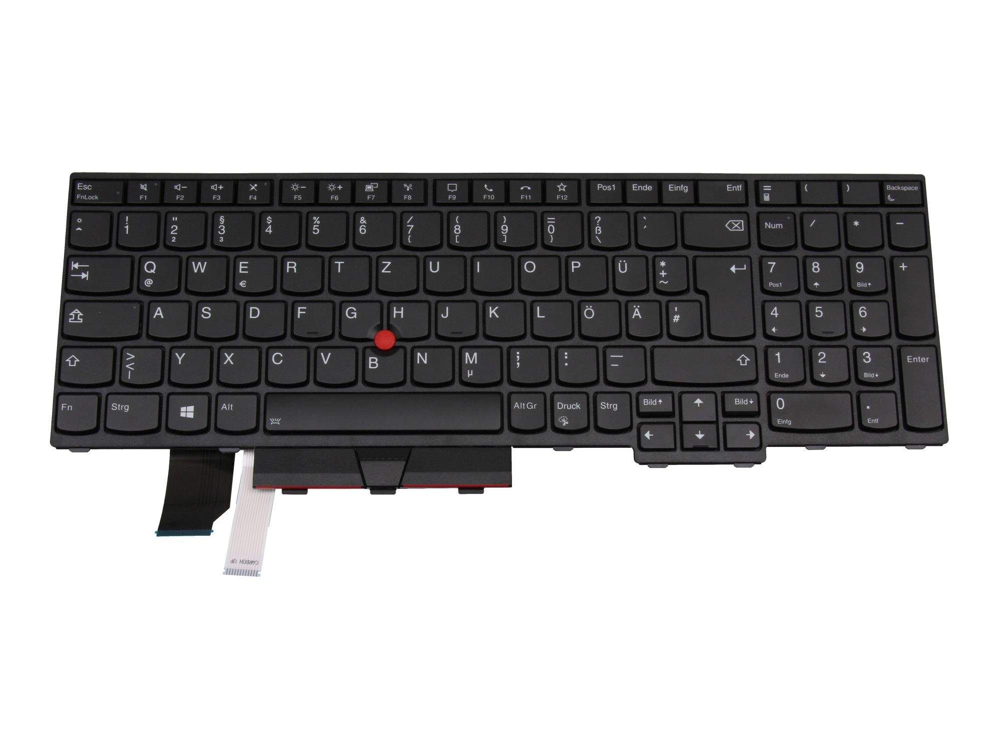 LENOVO Tastatur DE (deutsch) schwarz/schwarz mit Backlight und Mouse-Stick für Lenovo ThinkPad L15 (