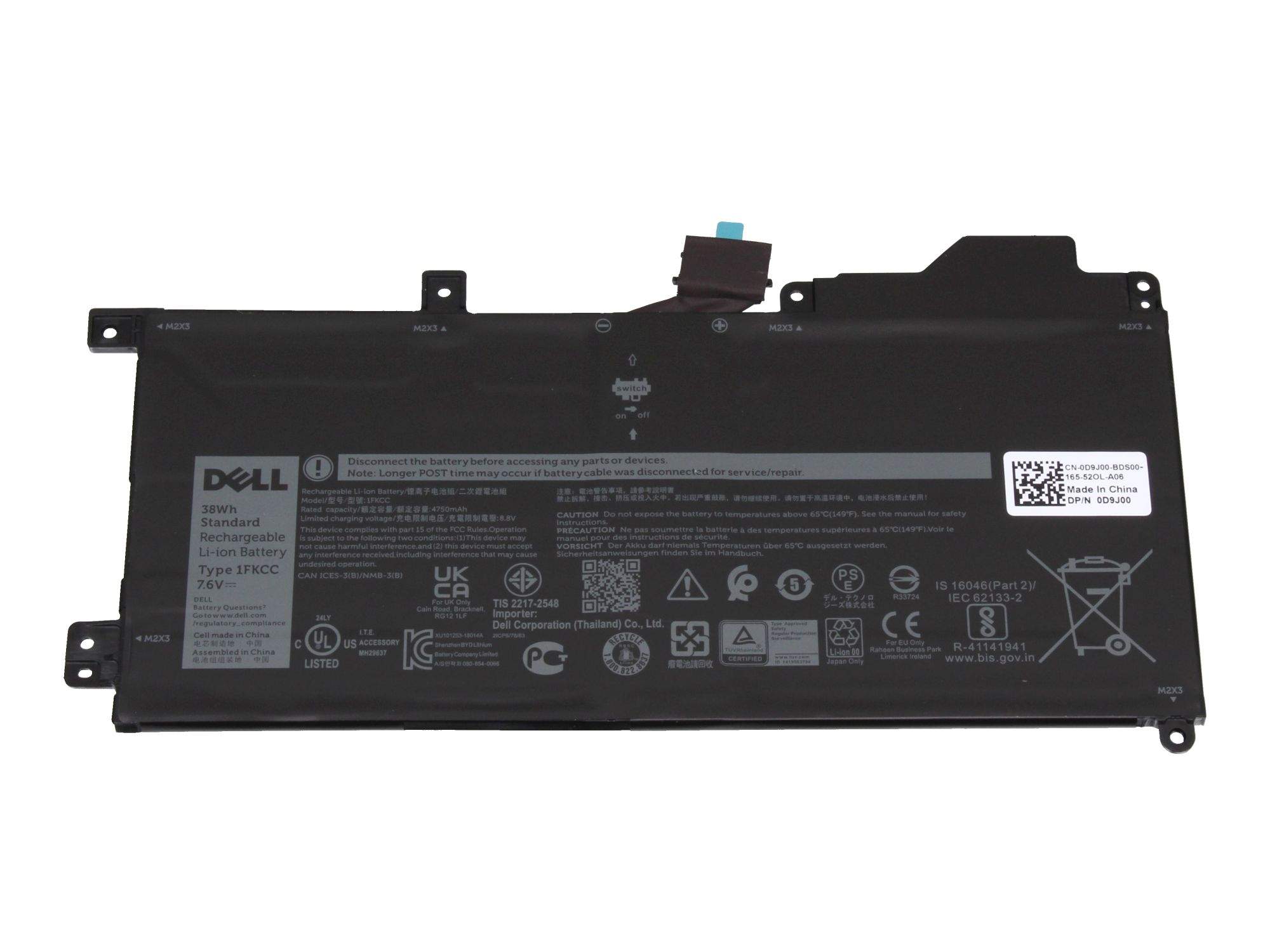 DELL Battery, 38WHR, 2 Cell, Lithiu