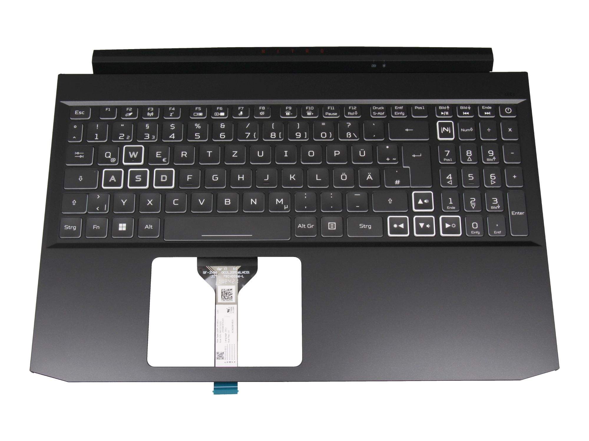 ACER Tastatur inkl. Topcase DE (deutsch) schwarz/weiß/schwarz mit Backlight für Acer Nitro 5 (AN515-