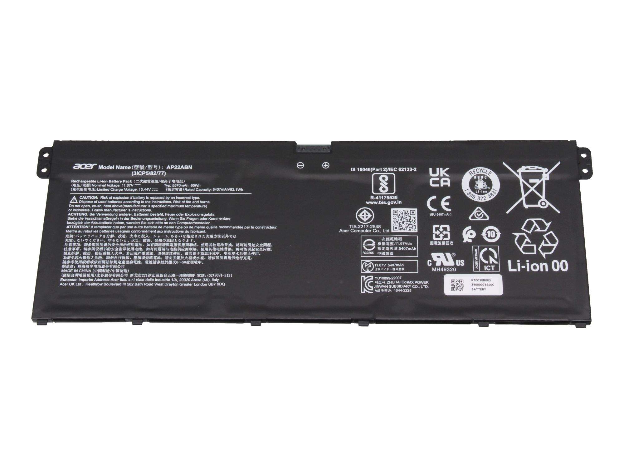 ACER Akku 65Wh Original 11,61V für Acer Chromebook 516 GE (CBG516-1H)